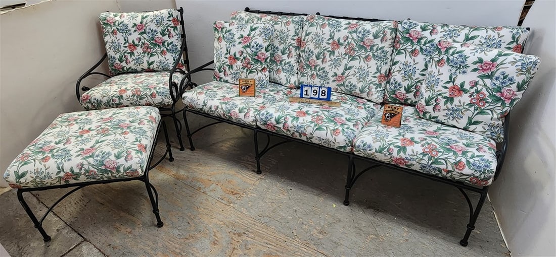 Wrought Patio Sofa 32 1/2" H X 71" W X 20" D w/Armchair 33" H X 25" W X 20" D + Ottoman 18" H X 24 (1 of 5)