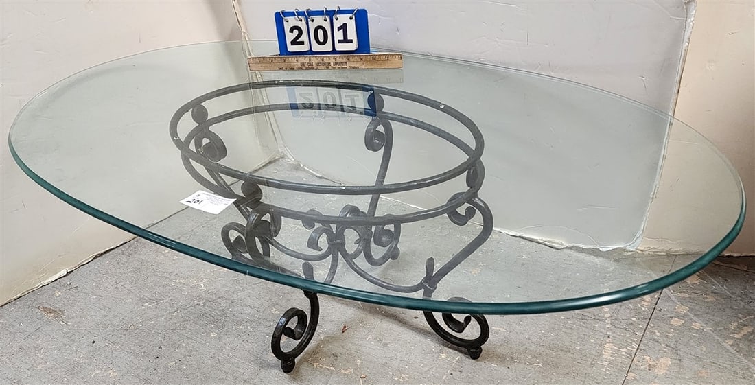 Wrought Base Glass Top Coffee Table 16 1/2" H X 50" W X 28" D (1 of 2)