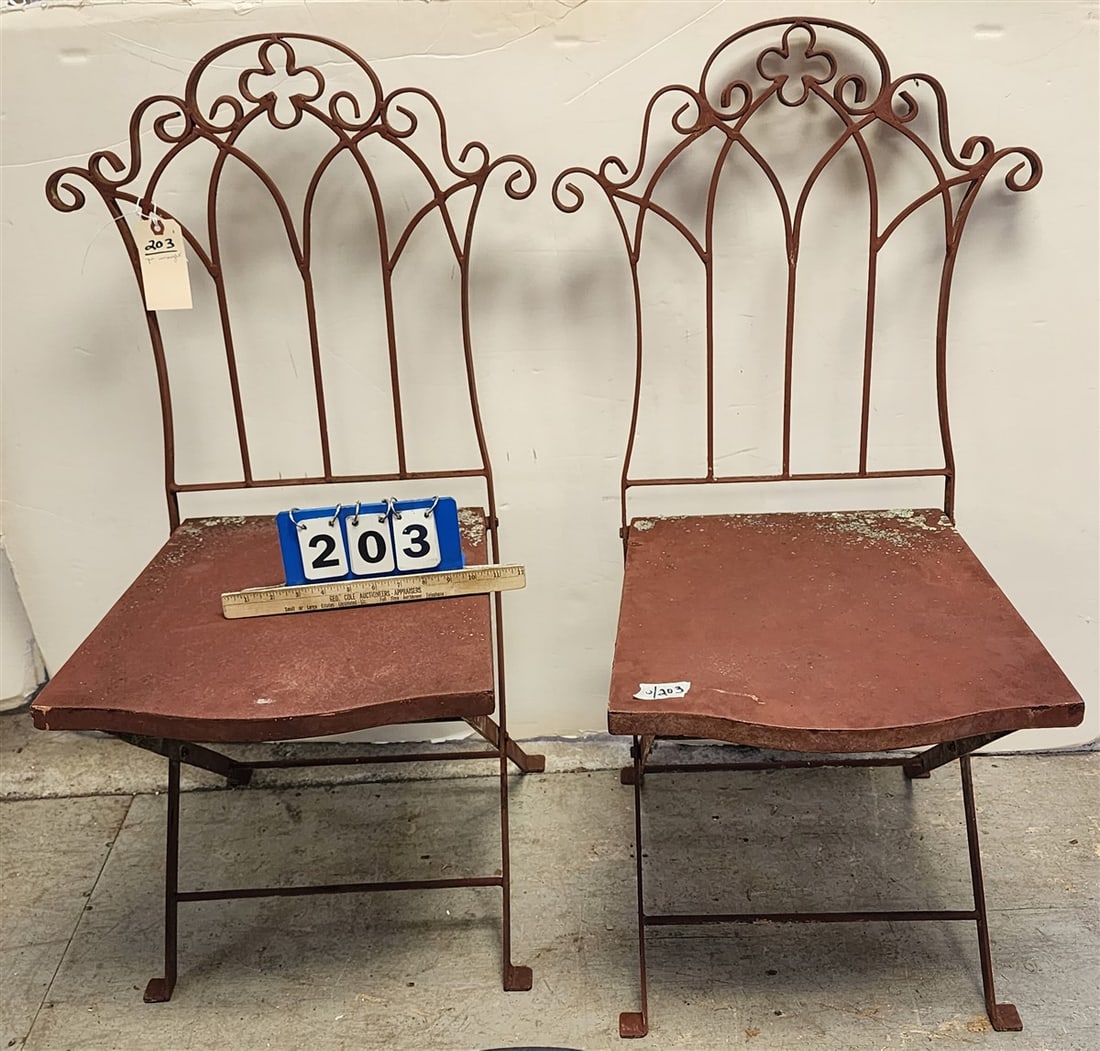 Pr. Wrought Folding Chairs: Pr. Wrought Folding Chairs