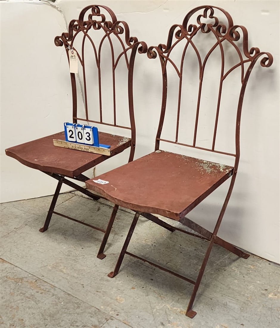 Pr. Wrought Folding Chairs - 4