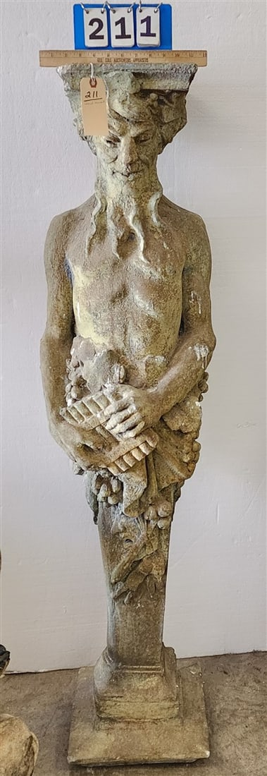 Vintage Cast Cement Sculpture Of Pan 59" H X 14" W: Vintage Cast Cement Sculpture Of Pan 59" H X 14" W