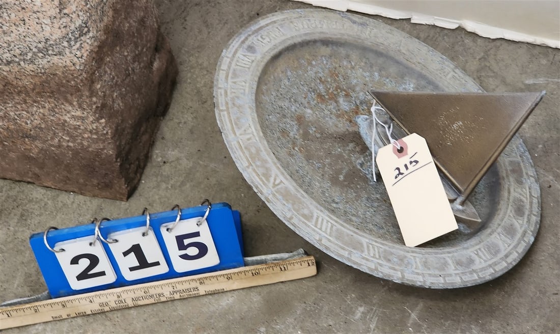 Cast Metal Sun Dial 7 1/2" H X 13" Diam.: Cast Metal Sun Dial 7 1/2" H X 13" Diam.