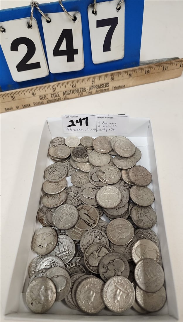 Lot Pre 1964 Quarters - 93 Washington, 1 Standing Liberty + 2 Barber 1894 + 1302 + 7 Dimes (1 of 1)