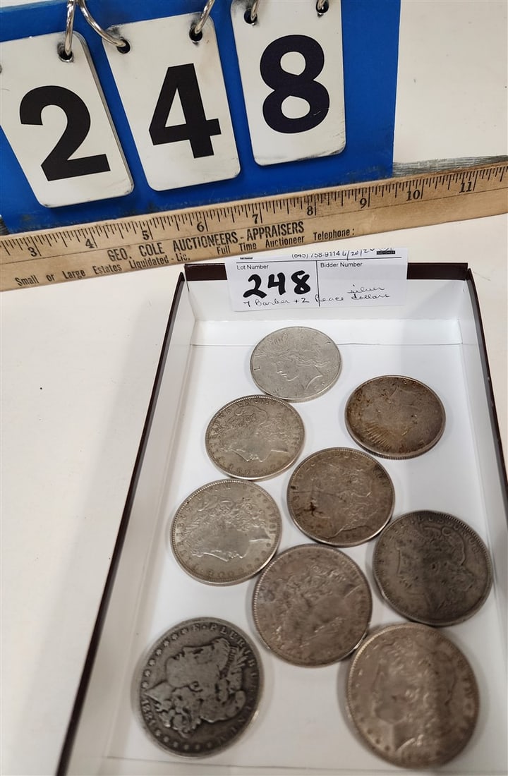 Lot 7 Barber Silver Dollars 1880, 1884, 1900, (4) 1921 + (2) Peace Dollars 1922 (1 of 3)
