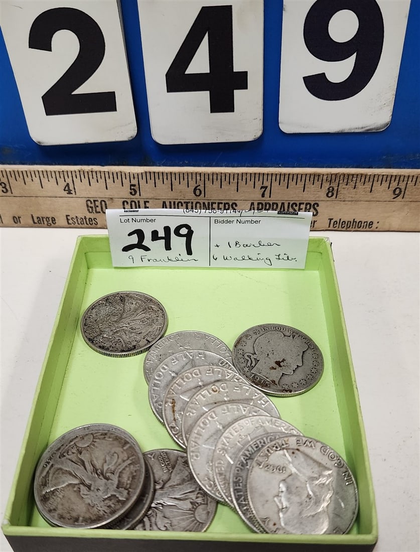 Lot 9 Franklin Half Dollars + 6 Walking Liberty + 1 Barber 1915 (1 of 4)