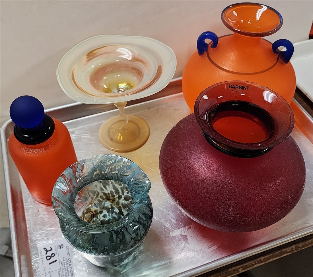 Tray Art Glass - Barbino Murano (Chip On Lip) 6 1/2", Franco Moretti Vase 7", Franco Moretti Perfume (1 of 6)