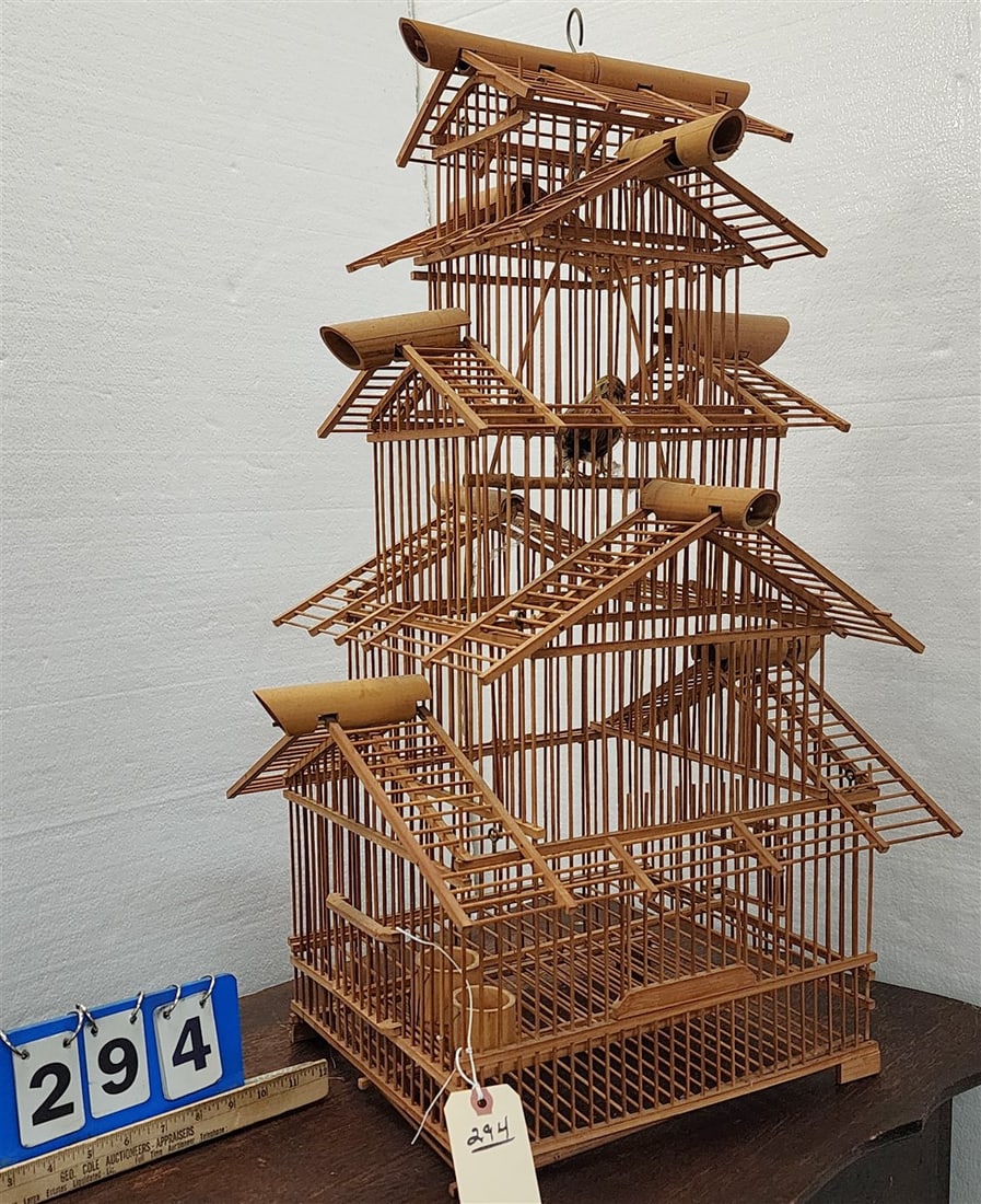 Bamboo & Stick Birdcage 29" H X 20" W X 14 1/2" D: Bamboo & Stick Birdcage 29" H X 20" W X 14 1/2" D