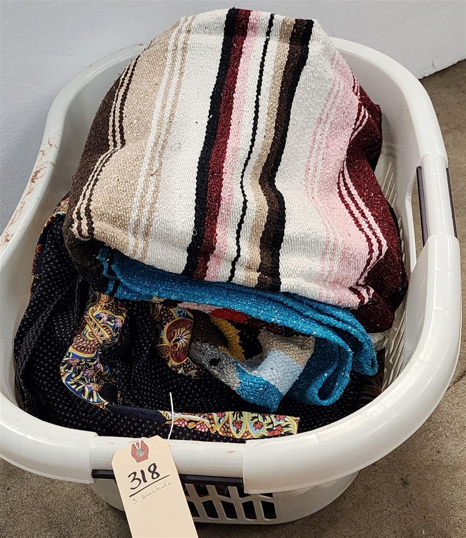 Basket Of 2 Coverlets + Mexican Pictorial Blanket (1 of 3)