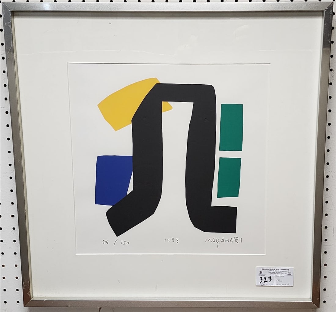 Framed Modernist Litho Pencil Sgnd Maganari 1983 56/120 14 1/2" Sq. w/Frame 23 Sq.: Framed Modernist Litho Pencil Sgnd Maganari 1983 56/120 14 1/2" Sq. w/Frame 23 Sq.