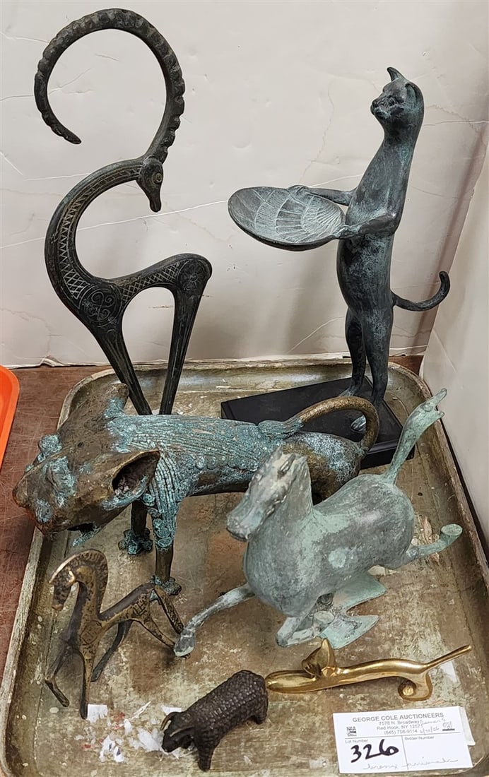 Tray Bronze Animals - African Lion, Horses, Cat, Etc.: Tray Bronze Animals - African Lion, Horses, Cat, Etc.