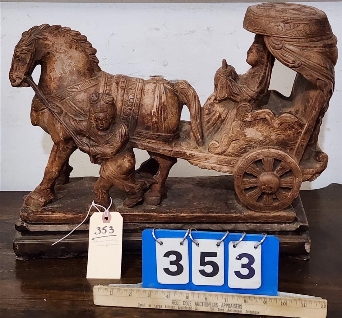 Chinese Clay Sculpture On Base 14" H X 18" L X 6 3/4" D (1 of 2)