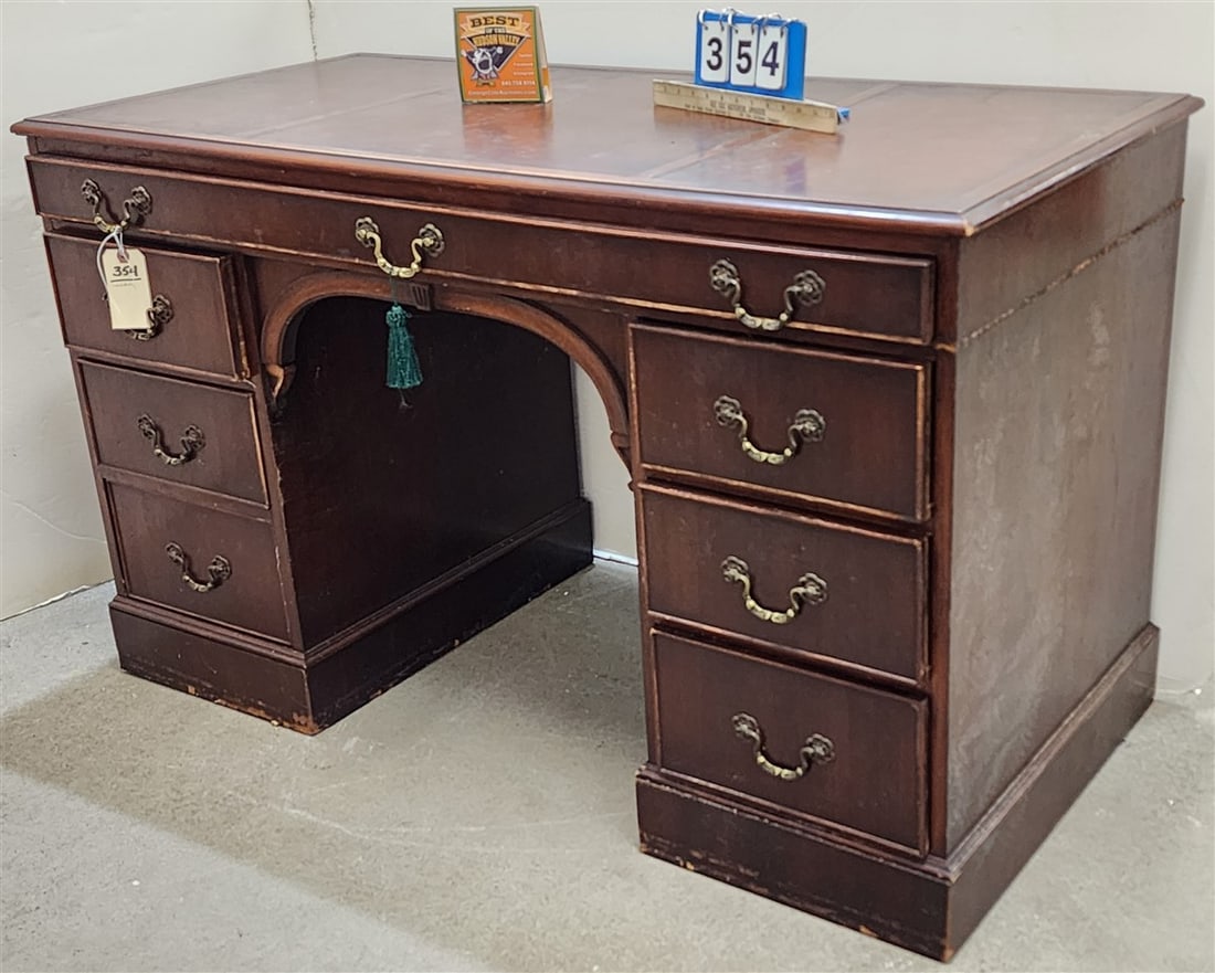 Mahogany Leather Top Desk 30" H X 50" W X 24" D (1 of 2)