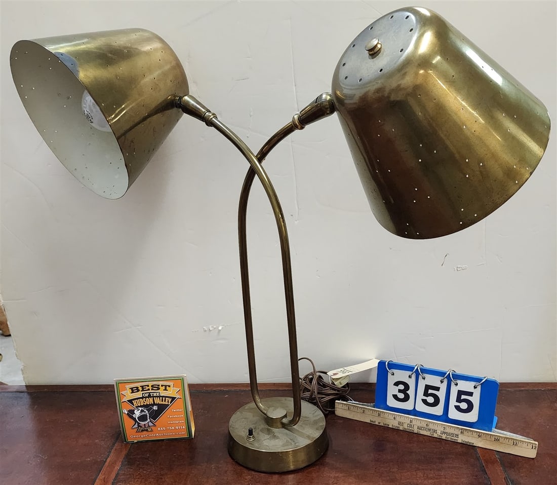 MCM Adjustable Brass Library Lamp 22" H X 24" W (1 of 3)