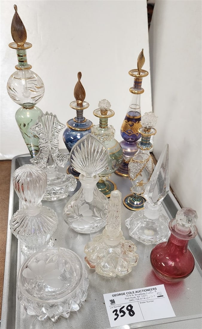 Tray 11 Perfume Bottles - Hand Blown, Cut Glass, Pressed, Etc. (1 of 5)