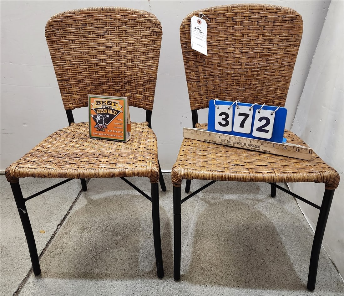 Pr. Christopher Knight Wrought Frame Woven Wicker Child's Chairs 24" H X 13" W X 12 1/2" D: Pr. Christopher Knight Wrought Frame Woven Wicker Child's Chairs 24" H X 13" W X 12 1/2" D