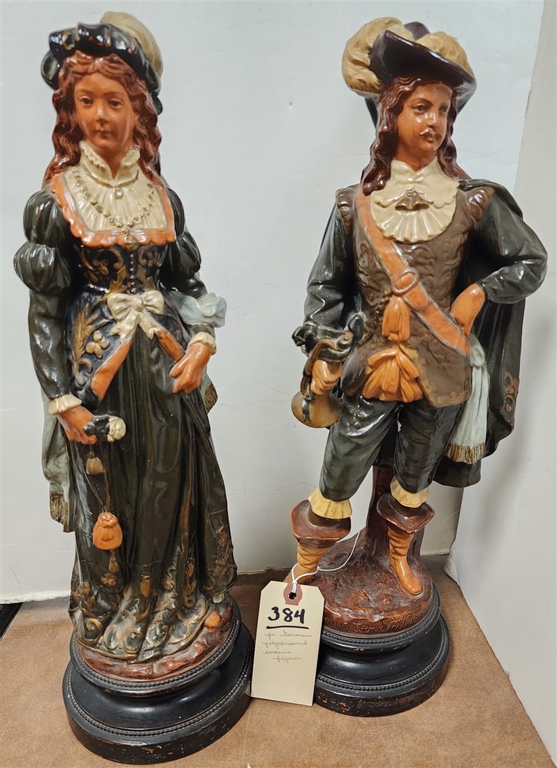 Pr. 19th C German Polychrome Ceramic Figures 18 1/2" (1 of 4)