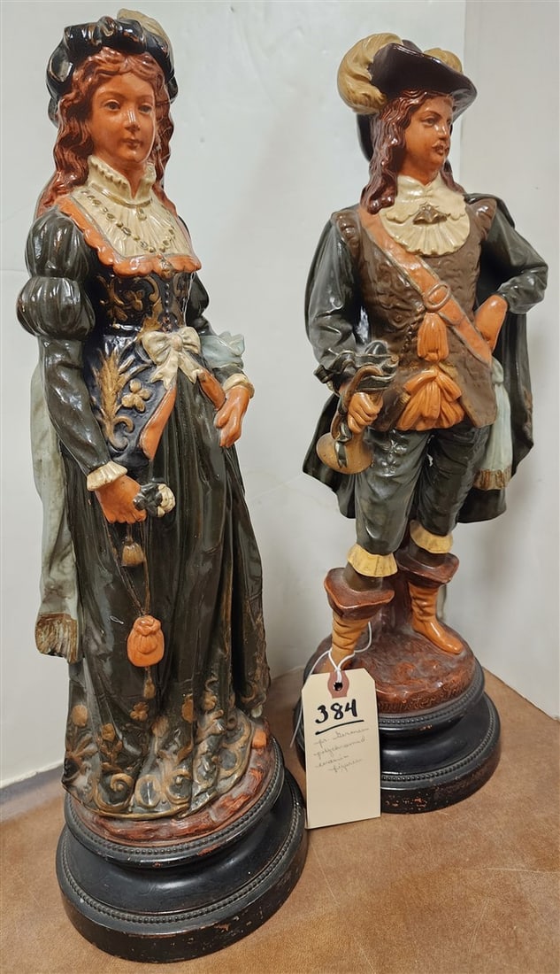 Pr. 19th C German Polychrome Ceramic Figures 18 1/2" - 2