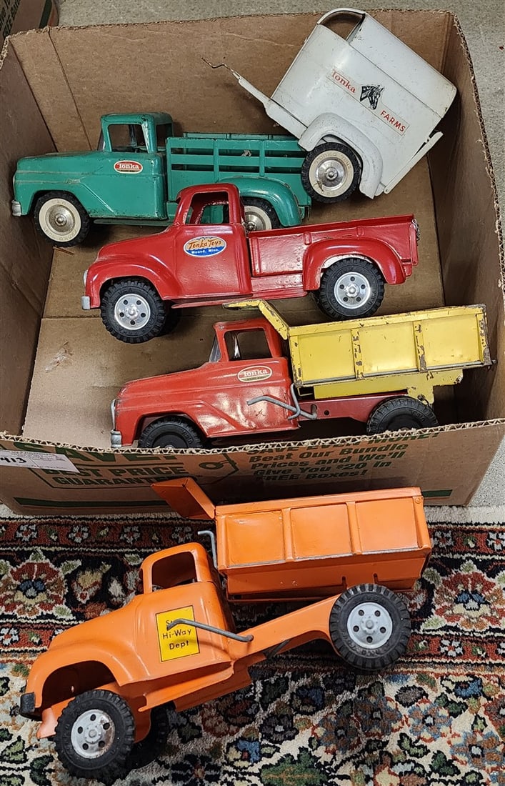 Bx Tonka Trucks - 50's Tonka Farms Steak Pick-Up Truck w/Marching Horse Trailer, Vintage 50's Red (1 of 2)