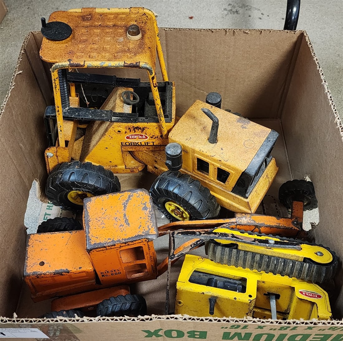 Bx 3 Tonka Pressed Steel Vehicles - Mighty Tonka Forklift, Tonka Road Grader + Bulldozer (1 of 3)