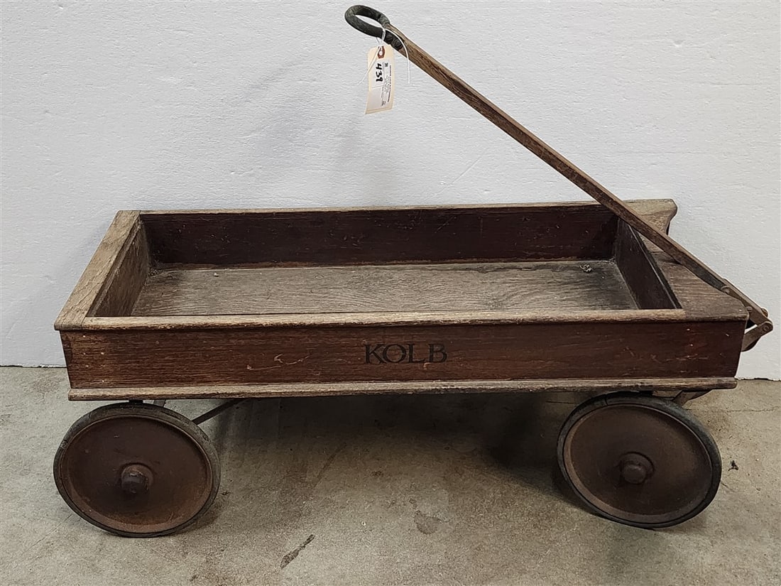 Vintage Wooden Wagon Sgnd Kolb 15 1/2" H X 42" L X 15 1/2" W: Vintage Wooden Wagon Sgnd Kolb 15 1/2" H X 42" L X 15 1/2" W