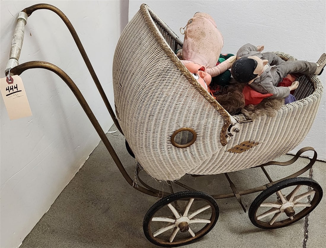 Vintage Wicker Doll Carriage w/Dolls Incl. Peewee Herman (1 of 2)