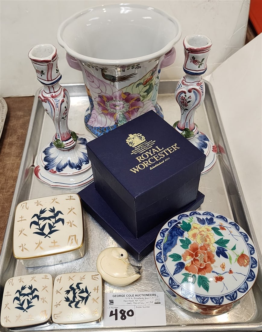 Tray Porcelain Cashpot, Pr. Porcelain Candlesticks, 3 Cristophel Bx's, 2 Royal Worcester, Millenium (1 of 1)