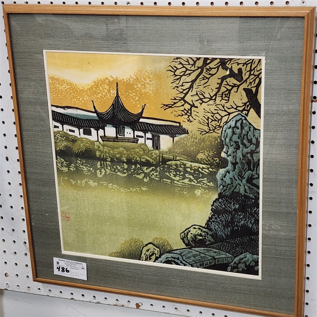 Framed Japanese Woodblock 'Autumn Garden' Print Sgnd Hou Songhe 15 1/2" Sq. w/Frame 21 1/2" Sq. (1 of 3)