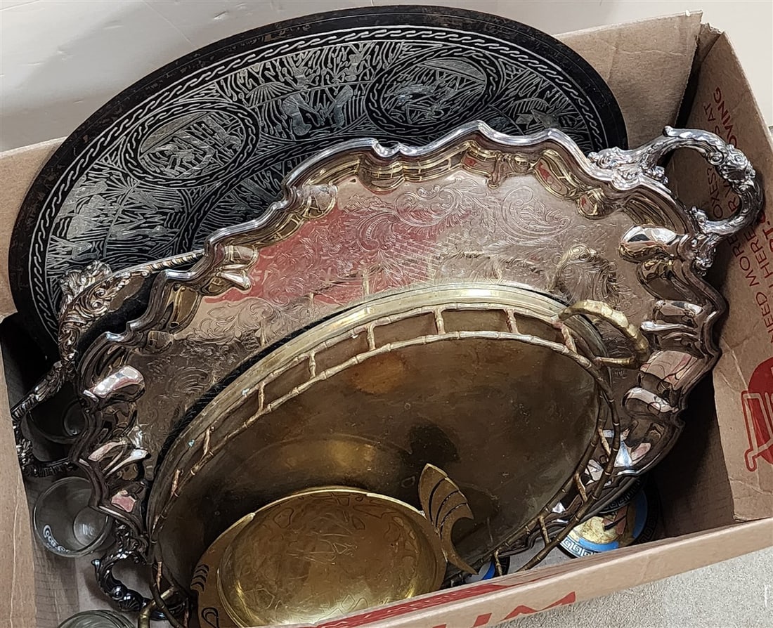 Bx Silverplate Serving Trays, Brass Serving Tray, Brass Fish Dish, Egyptian Metal Charger, Coasters, (1 of 3)