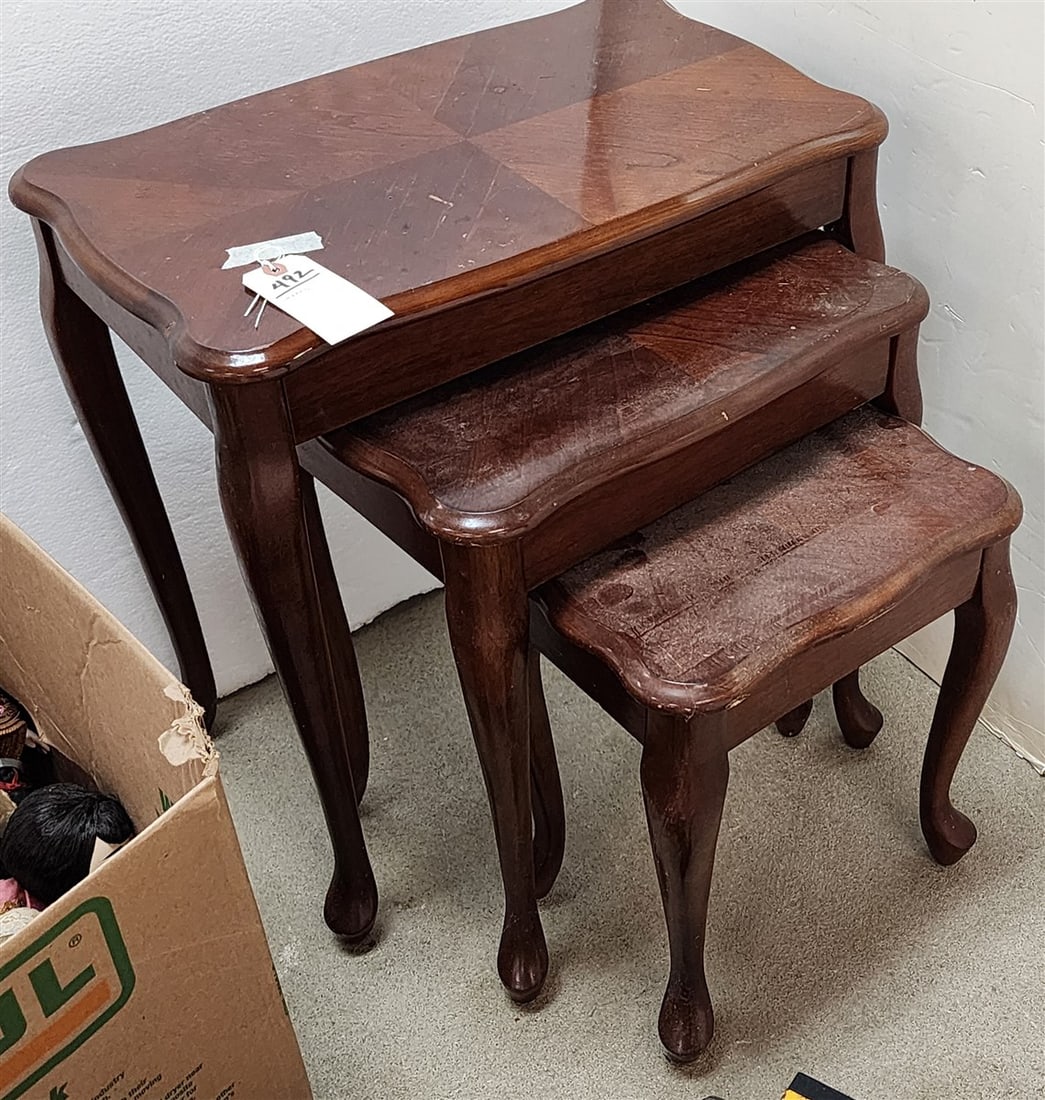 Nest Of 3 Mahogany Tables 23" H X 22 1/2" W X 13 1/2" D: Nest Of 3 Mahogany Tables 23" H X 22 1/2" W X 13 1/2" D
