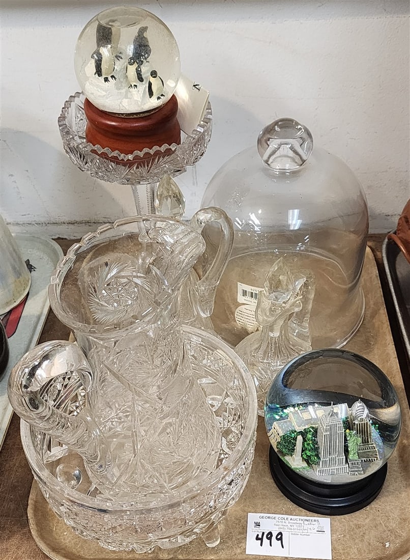 Tray Cut Glasss Pitcher, Bowl, Cruets, Etc.: Tray Cut Glasss Pitcher, Bowl, Cruets, Etc.