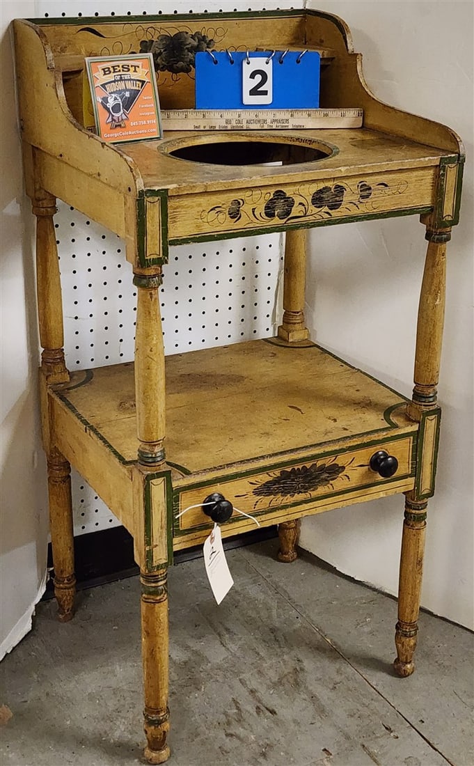 19th C Country Sheraton Painted 1 Drawer Washstand 38" H X 18 1/2" W X 16" D: 19th C Country Sheraton Painted 1 Drawer Washstand 38" H X 18 1/2" W X 16" D