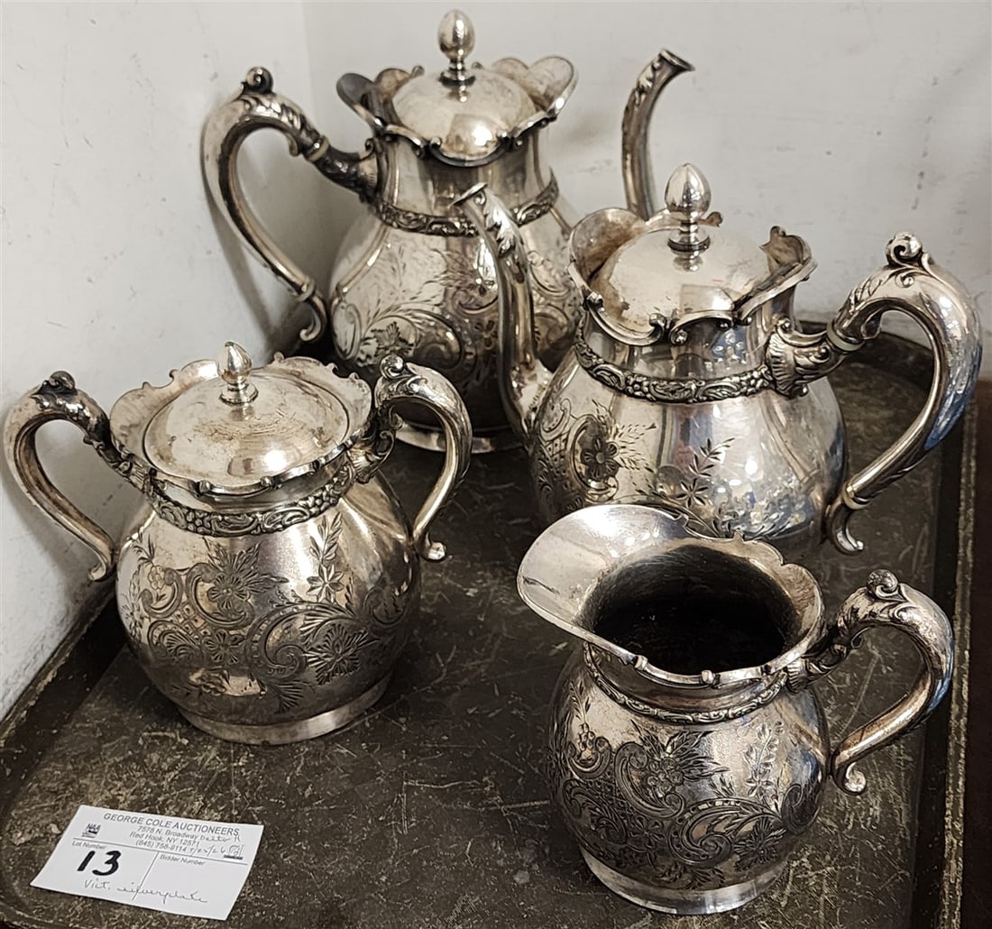 Tray 2 Pc. Victorian Silverplate Tea Set (1 of 3)