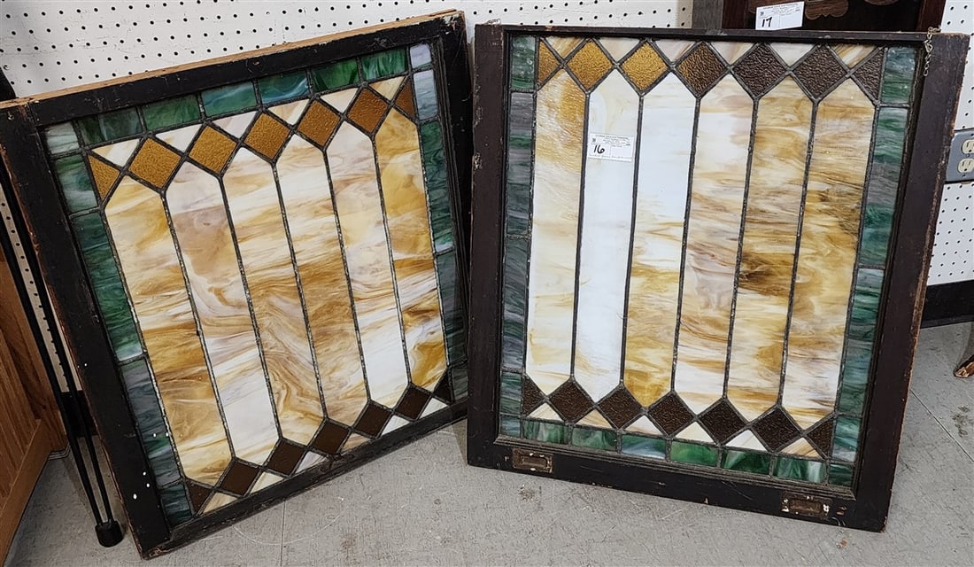 Leaded Glass Double Sash Window 30 1/2" X 28" (1 of 3)