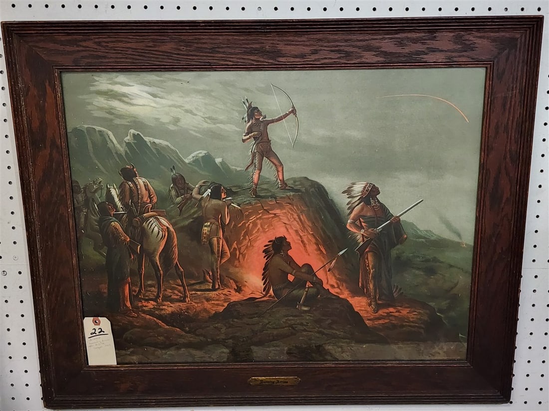 Framed Chromo Lithograph 'The Burning Arrow' By Traber Prang Art Co. 1904 19 1/2" X 25 1/2" w/Frame (1 of 2)