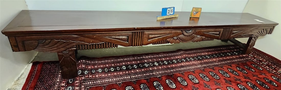 Indo Carved Bench 18" H 9'1" L X 19" D: Indo Carved Bench 18" H 9'1" L X 19" D