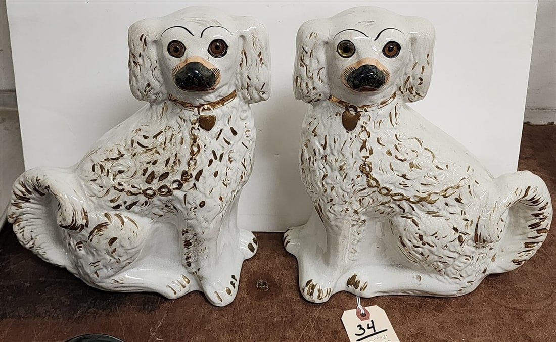 Pr. Vintage Stafforshire Spaniels w/Glass Eyes 12 1/2" H (1 of 2)