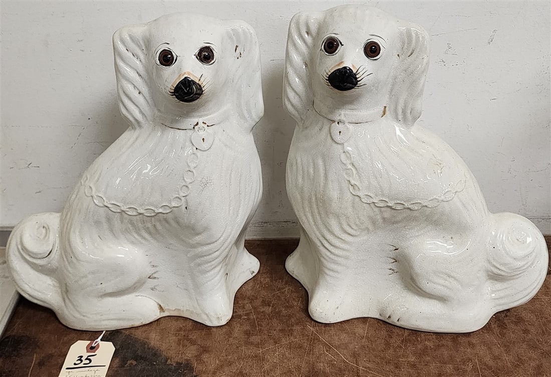 Pr. Vintage Stafforshire Spaniels w/Glass Eyes 13" H (1 of 2)