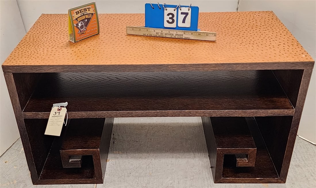 Oak Greek Key Base Coffee Table w/Ostrich Leather Top (1 of 2)