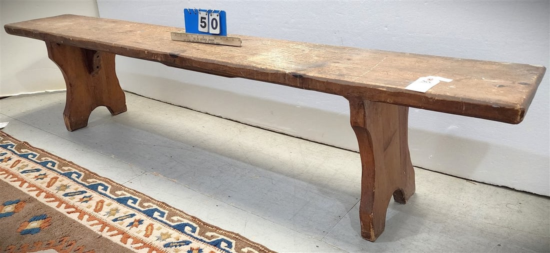 Primitive Pine Bench 18 1/2" H X 85" L X 13 1/2" D (1 of 4)