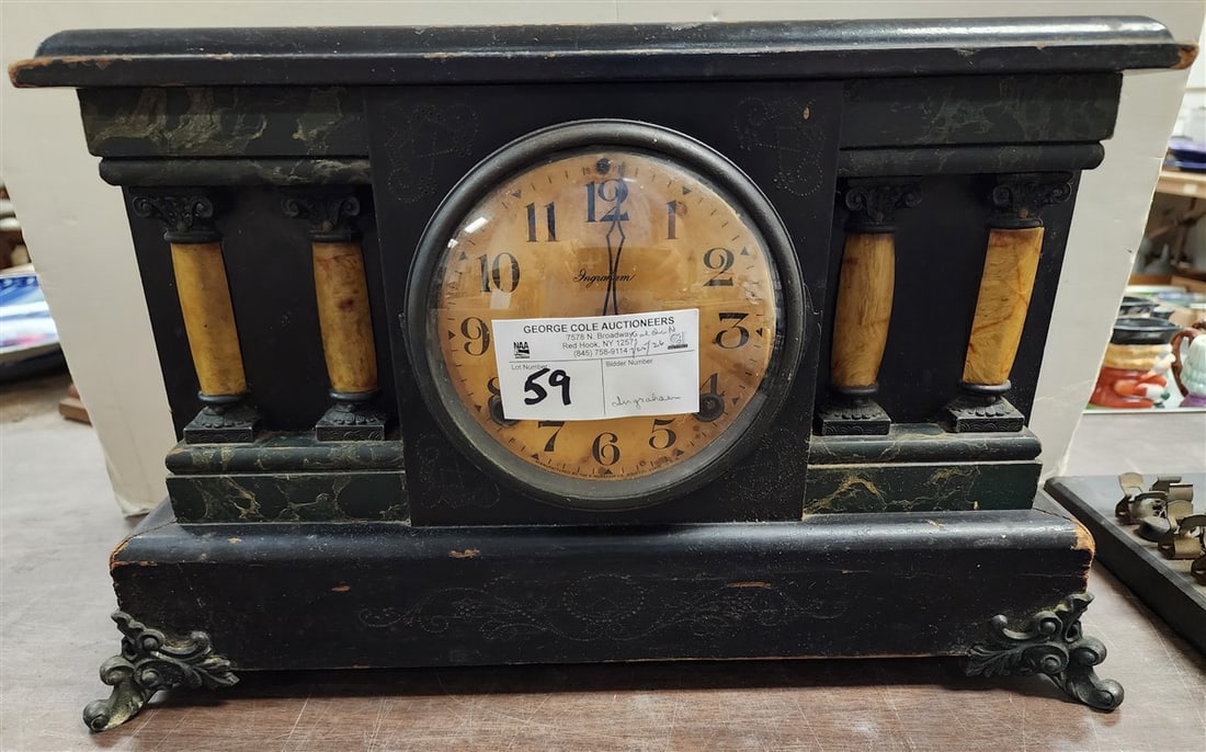 Ingram Wooden Mantle Clock 11" H X 17" W X 6 1/2" D: Ingram Wooden Mantle Clock 11" H X 17" W X 6 1/2" D