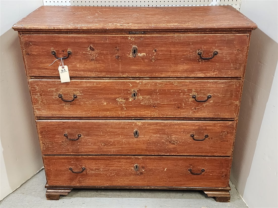 Primitive Painted 4 Drawer Pine Chest 46 1/2" H X 4' W X 20" D: Primitive Painted 4 Drawer Pine Chest 46 1/2" H X 4' W X 20" D