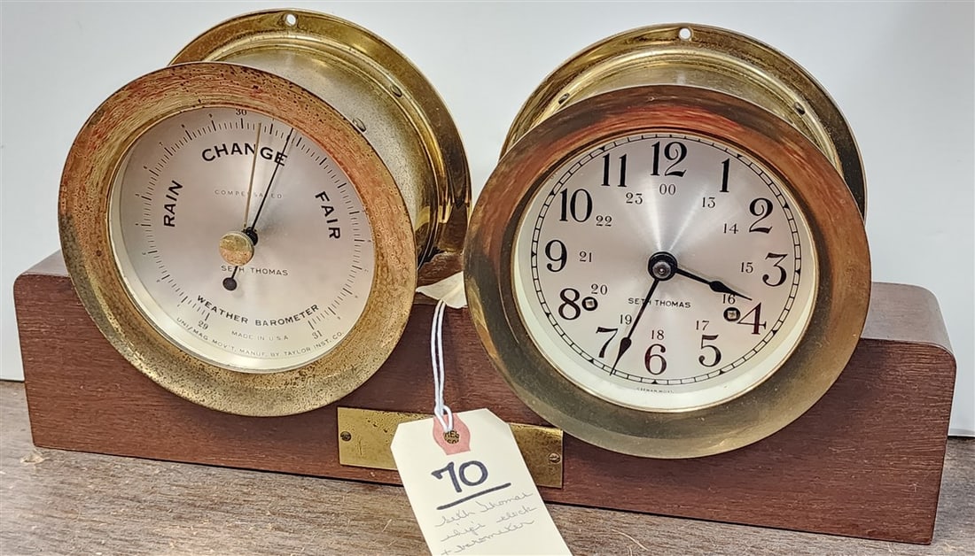 Seth Thomas Brass Ships Clock + Barometer - 2