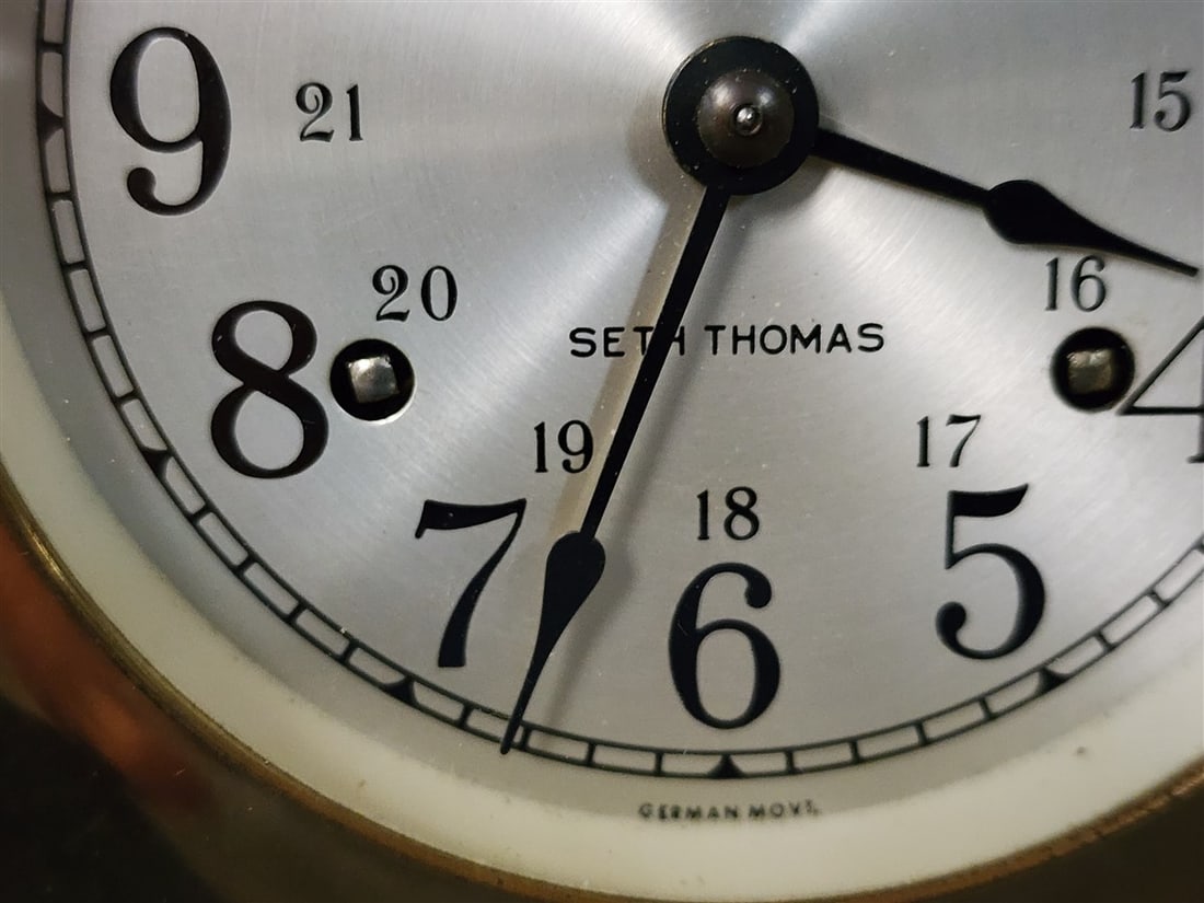 Seth Thomas Brass Ships Clock + Barometer - 5