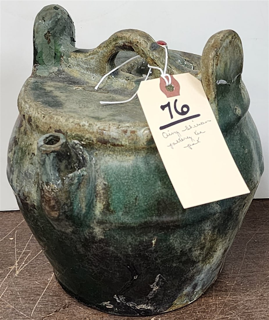 Qing Shiwan Pottery Tea Pot 8 1/2" H X 8" Diam.: Qing Shiwan Pottery Tea Pot 8 1/2" H X 8" Diam.