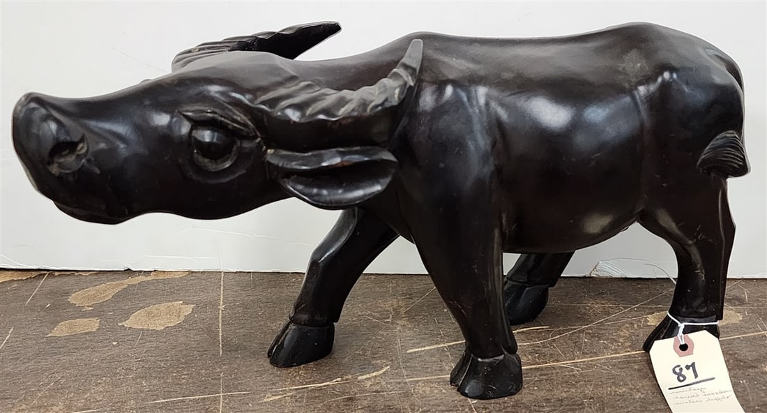 Vintage Carved Wooden Water Buffalo 10 1/2" H X 17" L X 8" W: Vintage Carved Wooden Water Buffalo 10 1/2" H X 17" L X 8" W