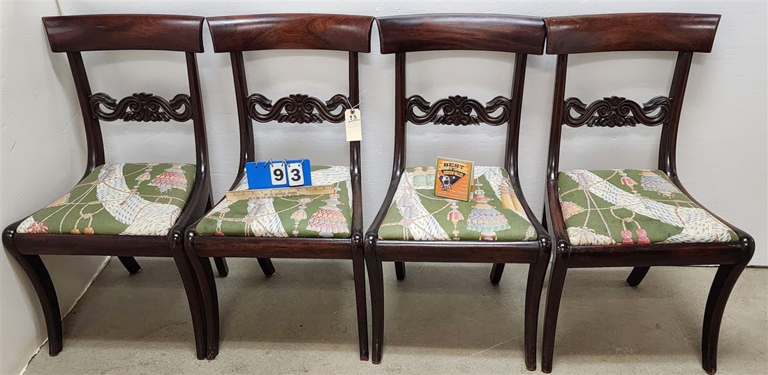 Set Of 4 C1820 Empire Mahogany Chairs 34" H X 19" W X 16" D: Set Of 4 C1820 Empire Mahogany Chairs 34" H X 19" W X 16" D