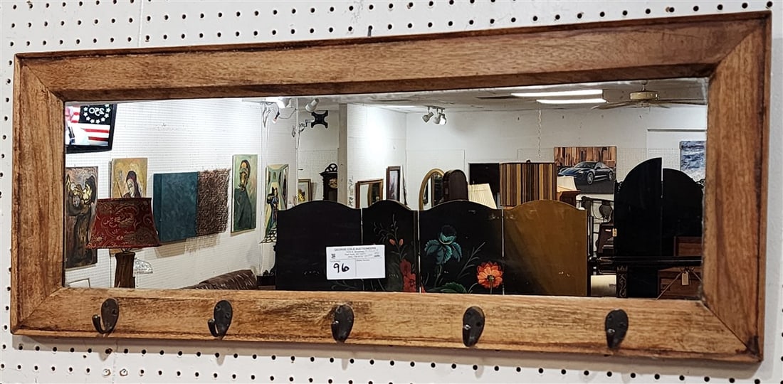 Framed Mirror w/Coat Hooks 14" X 36" (1 of 2)