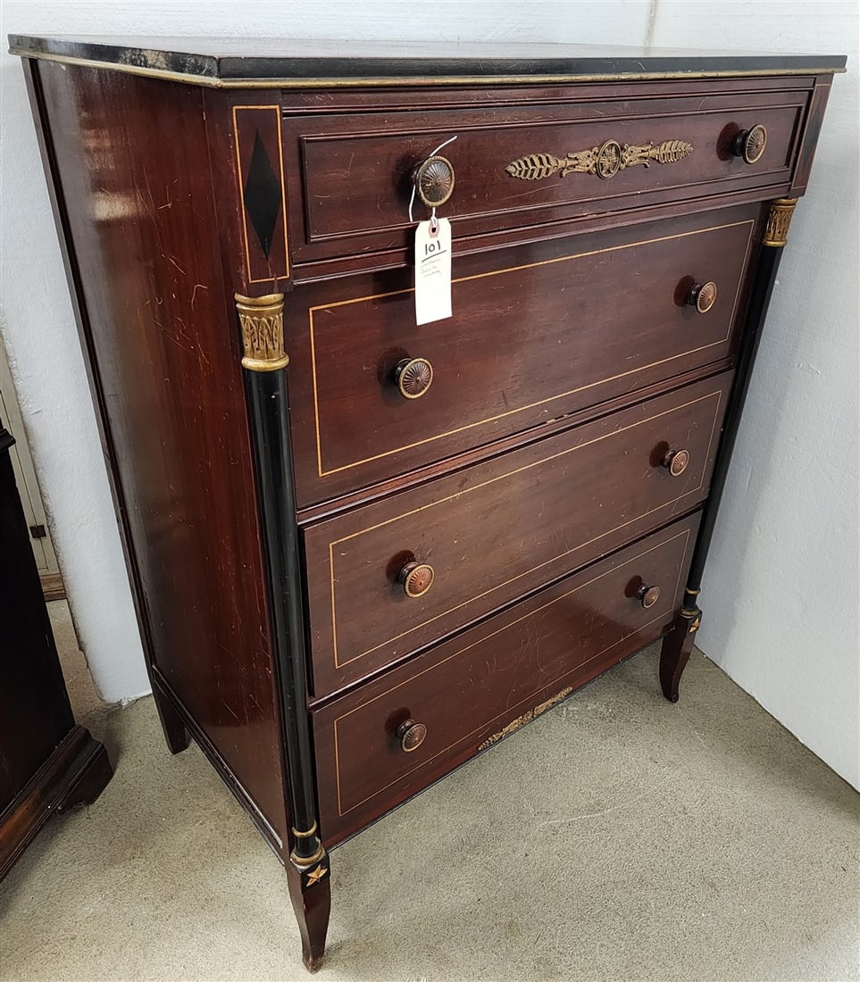 Nothern Furniture Co. Mahogany Neoclassical Style 4 Drawer Chest 46" H X 3' W X 21" D: Nothern Furniture Co. Mahogany Neoclassical Style 4 Drawer Chest 46" H X 3' W X 21" D