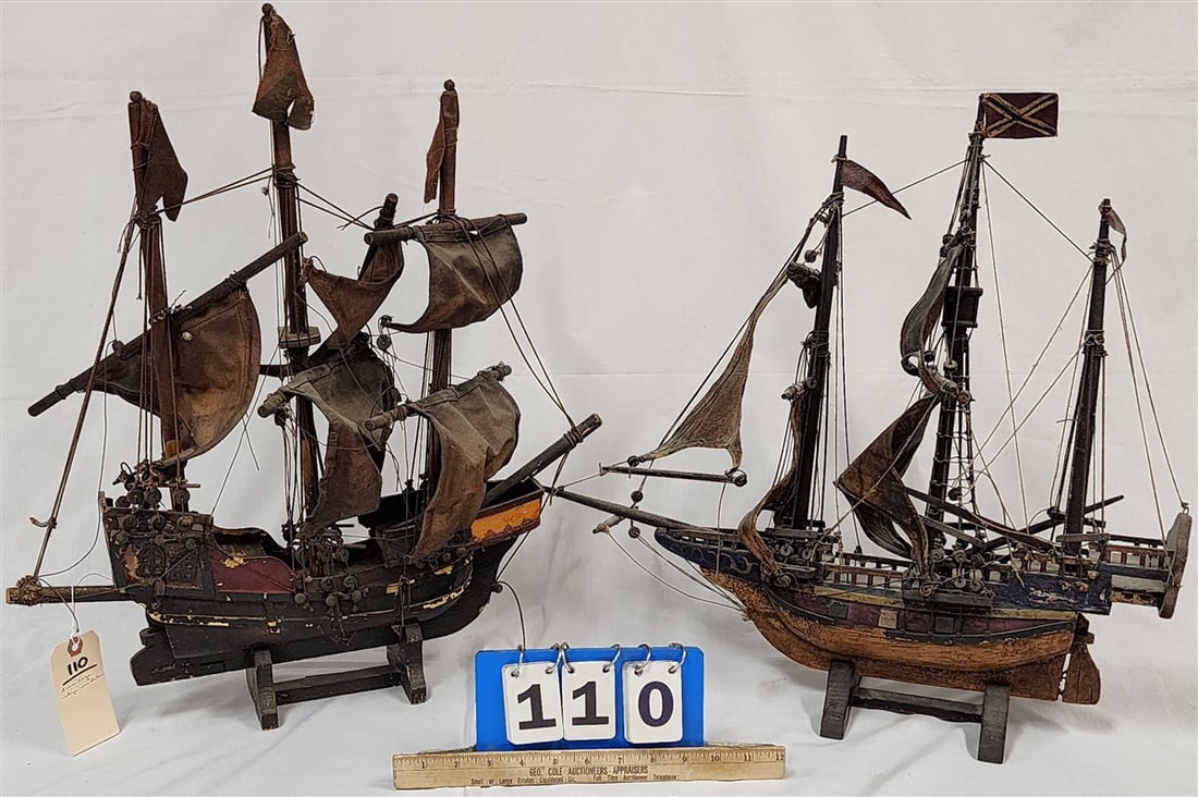 Lot 2 Vintage Ship Models 22 1/2" H X 20" L + 20" H X 22" L (1 of 2)