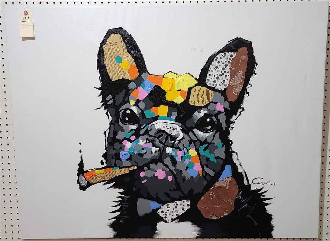 A/C French Bulldog Smoking Sgnd 35" X 46": A/C French Bulldog Smoking Sgnd 35" X 46"